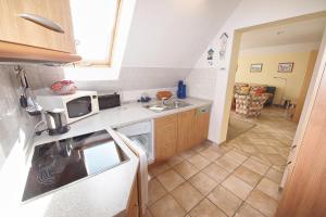 a kitchen with a sink and a microwave at Meer, Whg 16 in Zingst