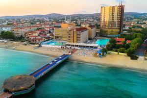 an aerial view of a beach and a city at Kumburgaz Marin Princess Hotel in Buyukcekmece