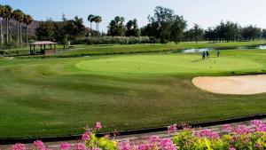 um campo de golfe com pessoas a jogar num campo verde em Penthouse Vistamar em Chayofa