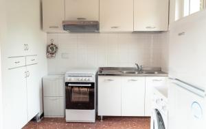 a white kitchen with a stove and a sink at Il Mare fra gli Ulivi in Monterosso al Mare