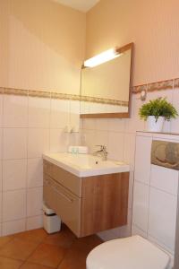 y baño con lavabo, aseo y espejo. en Haus Hansen - Wyk Whg 02, en Wyk auf Föhr