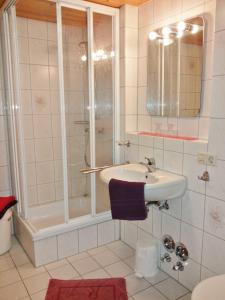 y baño con lavabo y ducha. en Bühlhof Todtnauberg Wohnung 1 en Todtnauberg