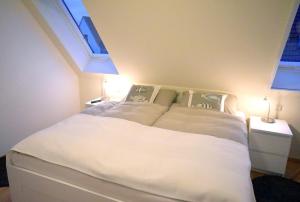 ツィングストにあるOstseebrise FH 2のベッドルーム(天窓付きの大きな白いベッド1台付)