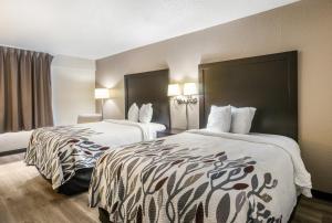 a hotel room with two beds and two lamps at Red Roof Inn Savannah – Southside/Midtown in Savannah