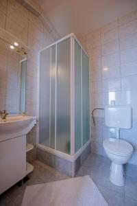La salle de bains est pourvue d'une douche, de toilettes et d'un lavabo. dans l'établissement Vila Maric, à Brist