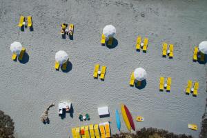 an overhead view of a group of structures in the water at The Tides Beach Club in Kennebunkport