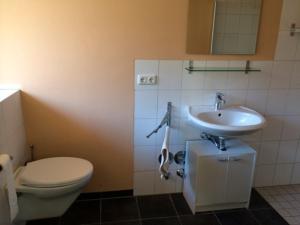a bathroom with a toilet and a sink at Mahari in Friedenstal