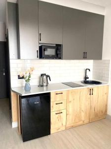 a kitchen with a sink and a microwave at Апарт-отель Nine Rooms in Yerevan