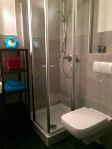 エッカーンフェルデにあるKapitäns Koje mit Strandkorbのバスルーム(シャワー、トイレ、洗面台付)