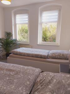 1 Schlafzimmer mit 2 Betten und 2 Fenstern in der Unterkunft Urlaub nicht nur für Monteure "K1" in Gera