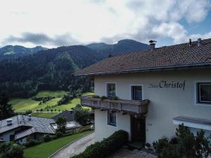 a white house with a view of a mountain at Christof,s Ferienwohnung WILD230 in Oberau