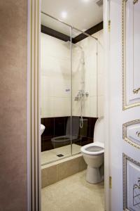 モスクワにあるВилладжио Отельのバスルーム(トイレ、ガラス張りのシャワー付)