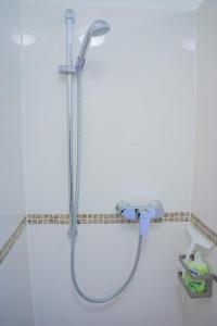 Neue Tiefe FehmarnにあるSchmuckstück am Binnenseeのバスルーム(シャワー、シャワーヘッド付)が備わります。