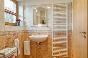 a bathroom with a sink and a mirror at Sommerwind Whg 3 in Zingst