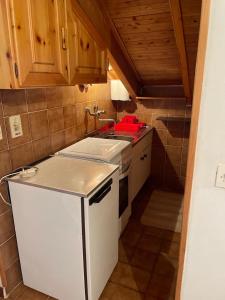 eine kleine Küche mit einem weißen Kühlschrank und einer Spüle in der Unterkunft B&B Casa Ori 2 in Miroglio