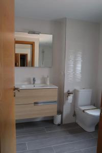 ein Badezimmer mit Waschbecken, Toilette und Spiegel in der Unterkunft Apartamento CATA Santiago de Compostela in Santiago de Compostela