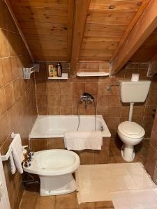 a bathroom with a toilet and a tub and a sink at B&B Casa Ori 2 in Miroglio