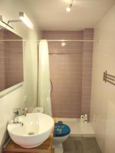 uma casa de banho com um lavatório, um WC e um chuveiro em Apartamento Toñi em Las Palmas de Gran Canaria