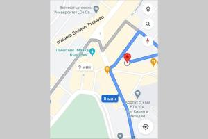 a screenshot of a google map with the location of the hotel at Хотелски апартамент Стило в идеалния център. in Veliko Tŭrnovo