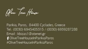 Certifikát, ocenenie alebo iný dokument vystavený v ubytovaní Olive Tree House in Parikia
