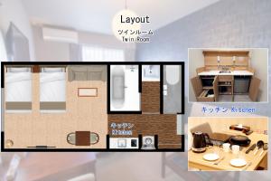 a collage of a small apartment with a tiny house at Stay SAKURA Kyoto Fuga in Kyoto