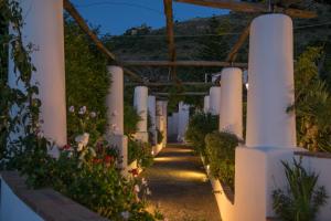 a pathway through a garden at night at Hotel Bellavista in Anacapri
