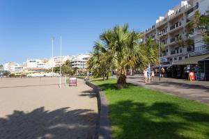 a street with palm trees and buildings on a beach at Home2Book Sea Front Vista Marina, Los Cristianos in Arona