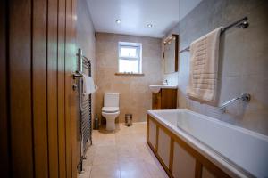 a bathroom with a tub and a toilet and a sink at The Golden Lion, Newport, PEMBROKESHIRE in Newport Pembrokeshire