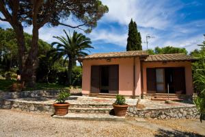 a small house with potted plants in front of it at Villino Francesca in Portoferraio