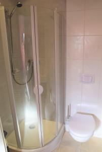 łazienka z prysznicem i toaletą w obiekcie Ferienwohnung Borken w mieście Bad Salzungen