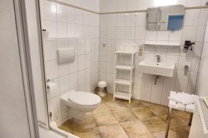 uma casa de banho com um WC e um lavatório em An der Galerie, A 04 em Zingst