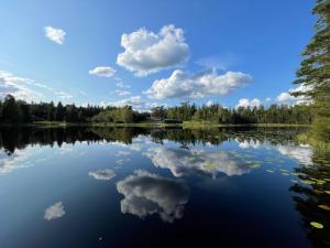 Blick auf einen See mit Wolken im Wasser in der Unterkunft Gråbogården event and conference center in Gråbo