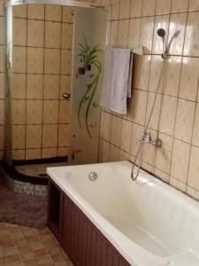 a bath tub in a bathroom with a shower at Villa le Dakota in Yaoundé +26 photos