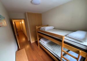 Cette chambre comprend 2 lits superposés et un couloir. dans l'établissement Apartament l'Areny 21 - 6p - Canillo - Zona Grandvalira, à Canillo