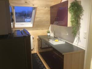 eine Küche mit einer Spüle und einer Arbeitsplatte in der Unterkunft Ferienhaus Störzel Wohnung B in Morbach