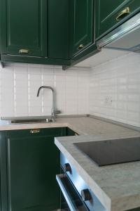 a kitchen with green cabinets and a sink at Ochin de Ma, Terre Marine in La Spezia