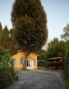 une maison avec un arbre au milieu d'une allée dans l'établissement Cascina Galileo, à Florence