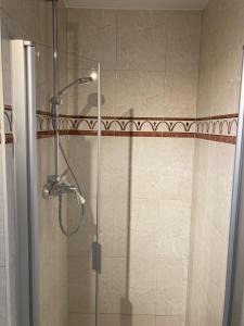 a shower with a glass door in a bathroom at Strand24 in Ostseebad Nienhagen +19 photos