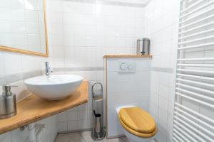 een badkamer met een wastafel en een toilet bij Studio De Groene Golf in Middelkerke