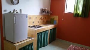 CrecchioにあるB&B Santantonioのキッチン(コンロ、白い冷蔵庫付)
