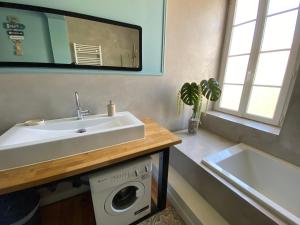 a bathroom with a sink and a washing machine at Le Logis GOUT in Carcassonne