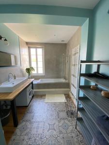 a bathroom with a sink and a bath tub at Le Logis GOUT in Carcassonne