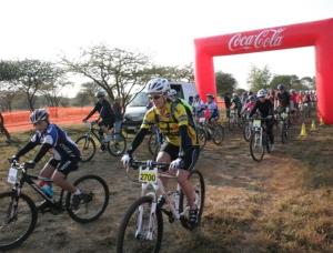 a group of people riding bikes in a race at Sondela Nature Reserve & Spa Makhato Lodges in Bela-Bela
