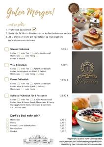 a page of a menu for a dinner program with food at Innviertler Versailles 