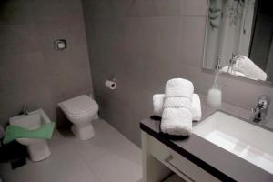 a bathroom with a sink and a toilet and a mirror at RecoBerta Studio. Vivir Recoleta!! in Buenos Aires
