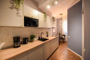 eine Küche mit einer Spüle und einer Arbeitsplatte in der Unterkunft THE CINEMA - Central Apartment near Radisson in Bukarest