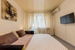 1 dormitorio con 1 cama y TV de pantalla plana en Уютная квартира на Печерске, en Kiev