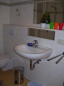 a bathroom with a sink and a toilet at Reiseoase Kavelweg 10, Whg 2 in Zingst