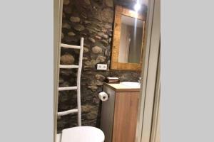 a stone bathroom with a toilet and a sink at Puigcerdá Centro. Acogedor apartament en el pueblo in Puigcerdà +12 photos
