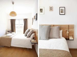 two pictures of a bedroom with a bed and a window at SAGRADA FAMILIA VIEWS Nos preocupa su seguridad in Barcelona